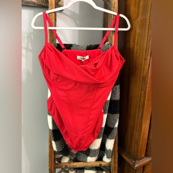 Popilush Shapewear Draped Bust Hourglass Corset Bodysuit - Red (XL) - Picture 2 of 7